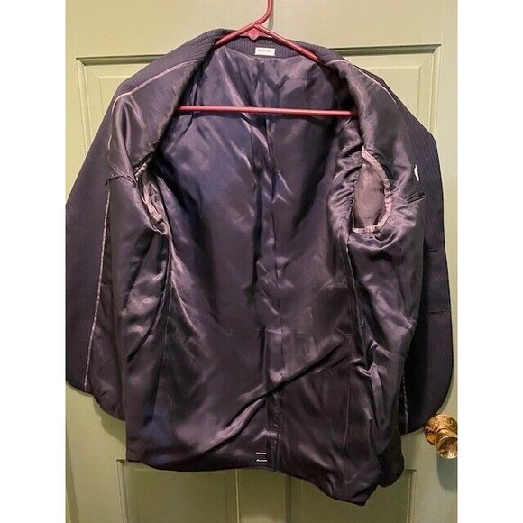 Calvin Klein Mens Sz M Short Black & Blue Pinstripe Two-Button Wool Blend Jacket - Picture 9 of 11